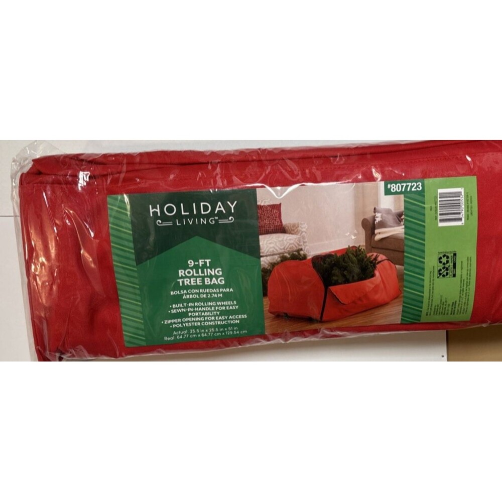 Holiday Living 9 Ft Rolling Tree Bag Red Zip 25.5"×51" Handles Christmas NEW